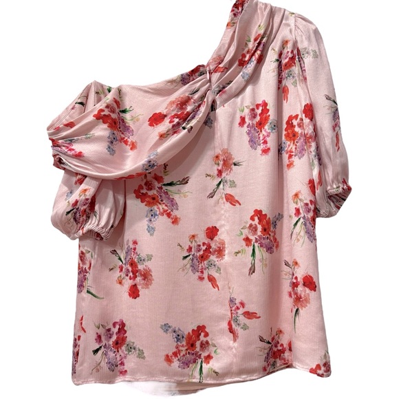 AMUR Betty Off The Shoulder Top / Baby Pink Floral Satin Blouse Size Large‎ $339 - Picture 6 of 8